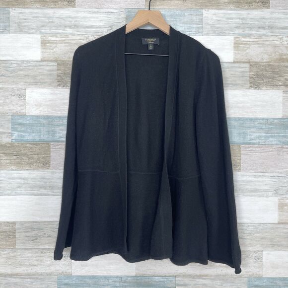 Charter Club 100% Cashmere Open Front Cardigan Sweater Black Womens Medium - Picture 1 of 6